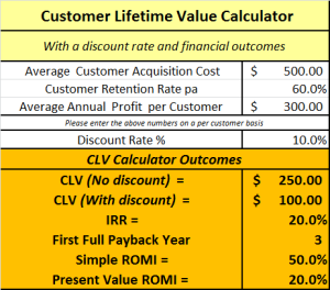 financial metrics on the free online clv calculator